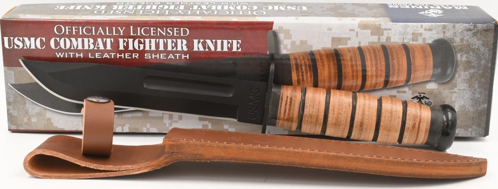 USMC Combat Fighter Knife and Sheath: United Cutlery's up to date USMC fastened-blade knife includes a rock-forged 420 Stainless-steel blade with a Warmth-handled black end. The 7? blade is razor sharp with a stated clip aspect and heavy 