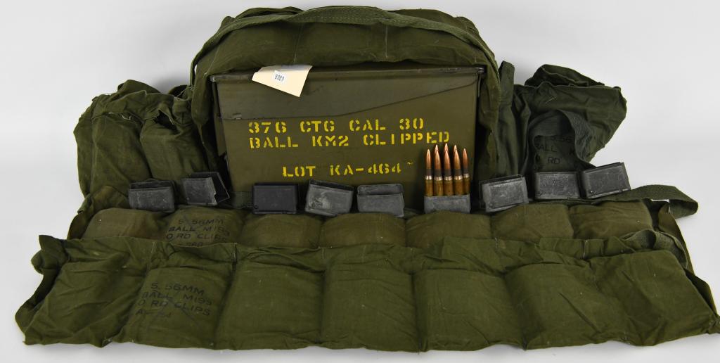 280 rds .30-06 on M1 Garand Clip: This lot contains 280 rounds of Korean Surplus .30-06 ammunition, 8 rounds comes on the M1 Garand clip....there is 6 Military Bandoliers, they indicate they are 5.56mm Bandoliers, one bandolier shows 