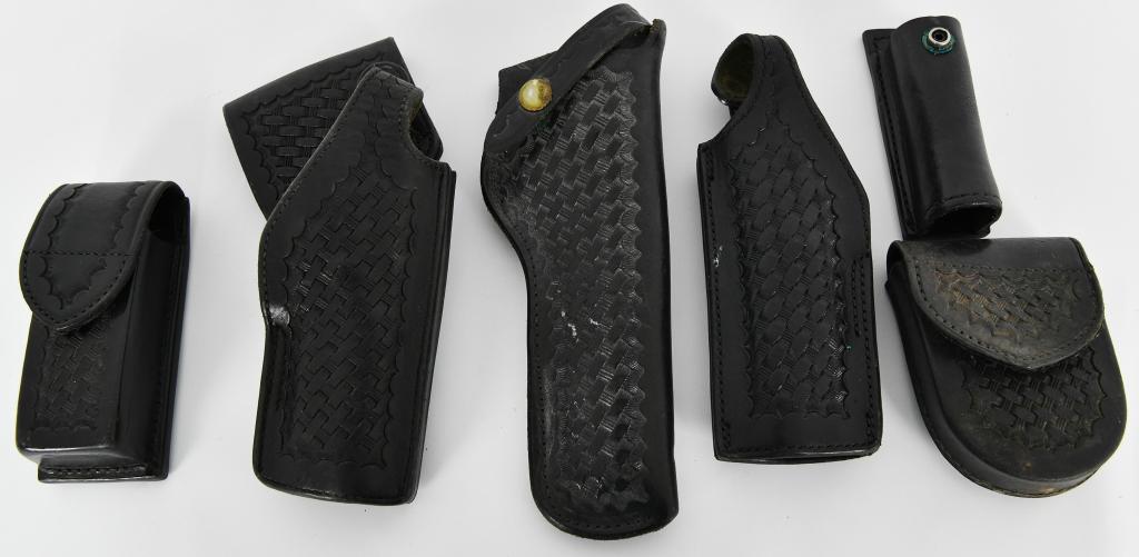 Lot of 6 Various Black Leather Holsters: Lot of 6 Various Black Leather Holsters, This Lot Includes 1 Bianchi Smith & Wesson K Frame #10 Basket Weave Right Handed Holster, 1 Safari Land Right Handed Leather Holster For Smith & Wesson 56 Bask