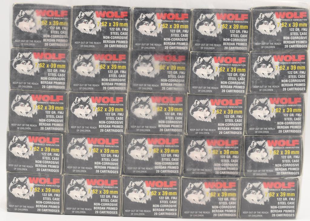 500 Rounds Of Wolf 7.62x39mm Ammunition: 500 Rounds Of Wolf 7.62x39mm Ammunition 122 Grain Full Metal Jacket Steel Case Non Corrosive Berdan Primed Ammunition In Sealed Pack