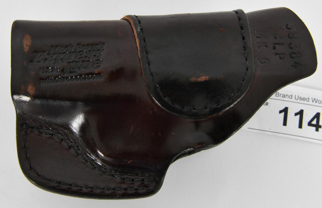 Mitch Rosens Express Line Leather Holster: Mitch Rosens Express Line Leather Holster, Dark Brown Leather Holster, Left Handed, Fits MK9 Marked CLP, Appears In Overall Good Condition Barrel Length Measures Approx 2 1/2" long