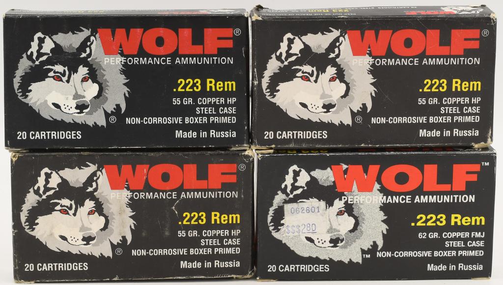 66 Rounds Of Wolf .223 Rem & 10 Empty Brass: Casings; 66 Rounds Of Wolf .223 Rem & 10 Empty Brass Casings 54 Rounds Are 55 Grain & 12 Rounds Are 62 Grain. Wolf Performance ammunition is an excellent choice for a high volume shooter, delivering q