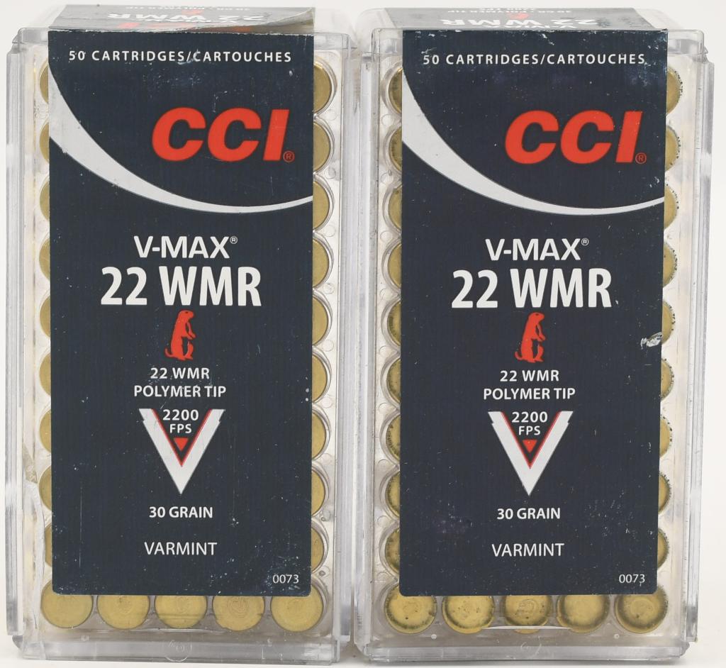 100 Rounds of CCI Varmint .22 WMR Ammunition: 100 Rounds of CCI Varmint .22 WMR Ammunition 30 Grain Polymer Tip V-Max Projectile 2200fps For over half a century CCI has been producing the undeniably, undisputedly best small caliber rimfire ammuni
