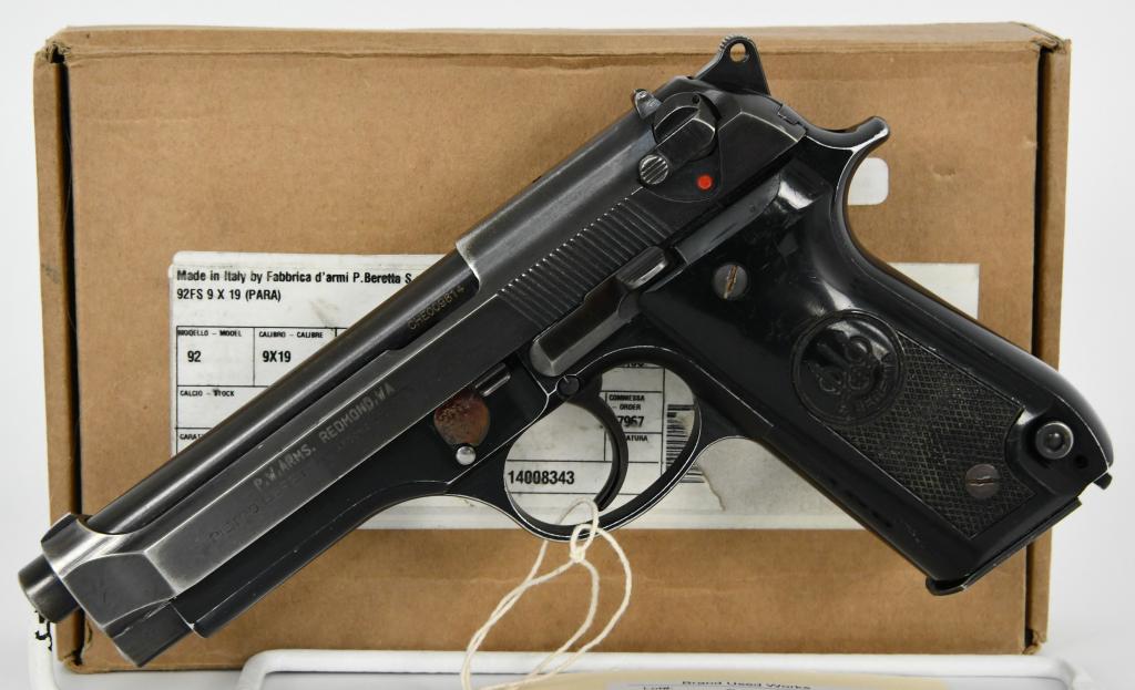 Pietro Beretta Model 92S Semi Auto Pistol 9MM: Up Next We Have a Pietro Beretta Model 92S Semi Auto Pistol Chambered in 9MM. It Comes in The Factory Box With One Magazine. Italy Import by PW Arms. Overall Condition is Great Pre-Owned.