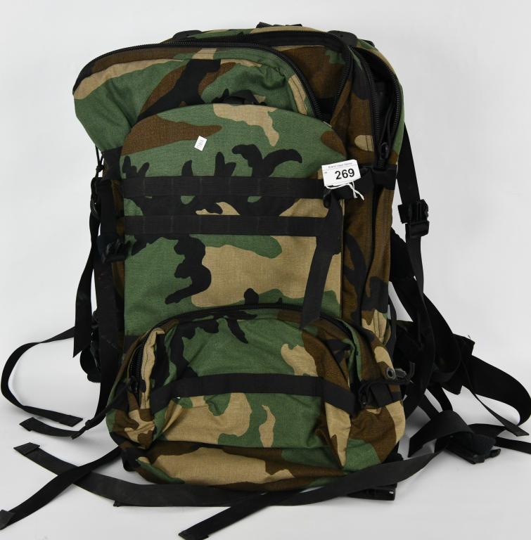 U.S. Military Gregory Ruck Backpack Woodland Cam: US Military Gregory Ruck Woodland Camouflage Patrol Main Pack with added pack bag and small accessory bag. This pack is in super nice like new condition, has molle straps, heavy duty zippers and latch