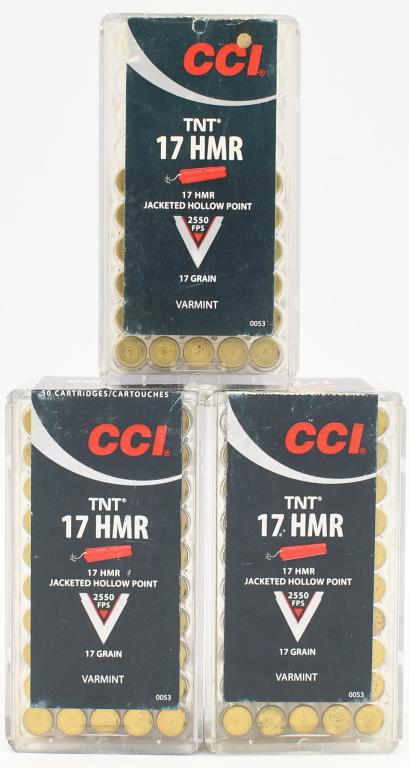 130 Rounds CCI TNT .17 HMR Ammunition: 130 Rounds CCI TNT .17 HMR Ammunition, 17 Grain Jacketed Hollow Point Varmint Ammunition 2550 FPS Made In USA