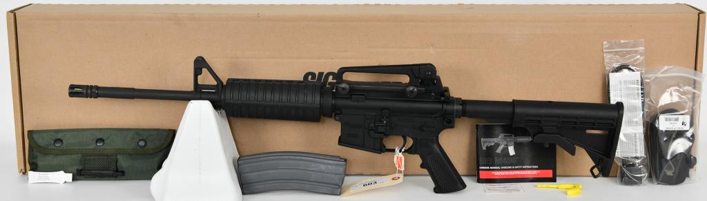 Brand New Sig Sauer M400 Semi Auto AR-15 Rifle: Up Next We Have a Brand New Sig Sauer M400 Semi Auto AR-15 Rifle Chambered in 5.56 NATO, One 30-Round Magazine, 16" Barrel, Sling, Paperwork, in The Factory Box. More From The Internet Below: The SIG 