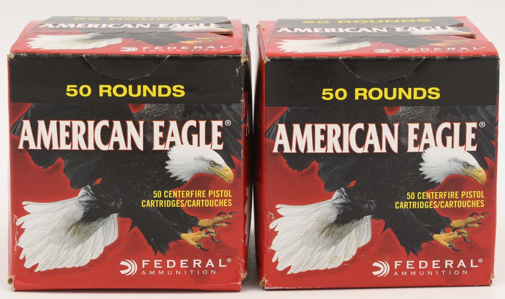 100 Rounds Of American Eagle .45 Auto Ammunition: 100 Rounds Of American Eagle .45 Auto Ammunition 230 Grain Full Metal Jacket Category : Centerfire Handgun Rounds Caliber : 45 Automatic Colt Pistol (ACP) Bullet Type : Full Metal Jacket Bullet Weight