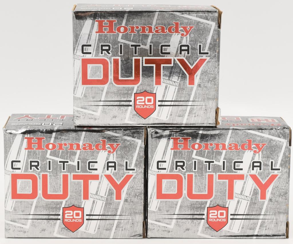 60 Rounds Of Hornady Critical Duty .45 ACP +P Ammo: 60 Rounds Of Hornady Critical Duty .45 ACP +P Ammo 220 Grain FlexLock Polymer Tip Flat Base Projectile 975fps Hornady Critical Duty ammunition is loaded to extremely strict standards and tolerances du