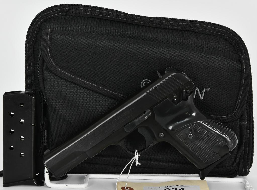 Norinco Tokarev Type 54 Model 213 9mm: Up Next is a Norinco Model 213 9x19mm Semi Auto Pistol. The pistol features a 4 1/2" barrel, blued finish, and manual safety. It Comes With Two Magazines and a Nice Allen Padded Softcase. Overall in E