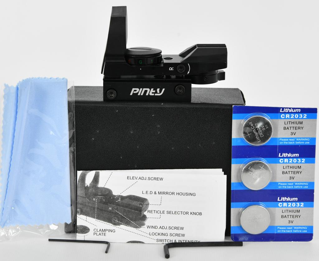 Pinty Red Green Dot Sight Reflex Tactical NIB: New in Box- Pinty Red Green Dot Sight Reflex Tactical Riflescope 4 Reticle Patterns with 20mm Free Mount Rails: 4 x RED/GREEN RETICLES: With four reticle patterns illuminated in red or green, this ref