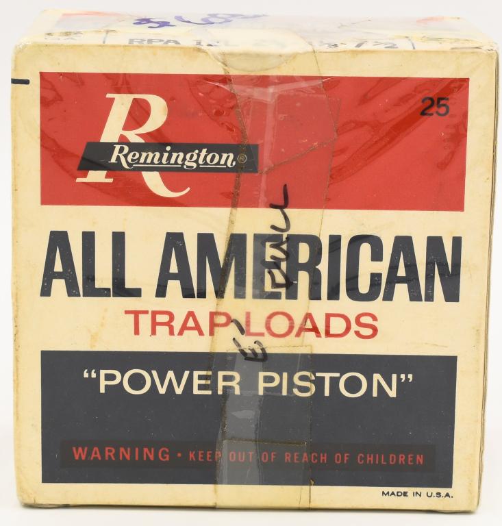 Collectors Box Of Remington All American 12 Ga: Collectors Box Of Remington All American 12 Ga ShotShells, 2 3/4", All American Trap Loads, Power Piston , Made In USA , Box Appears in Excellent Condition For Its Age, Also Comes Cellophane Wrapped