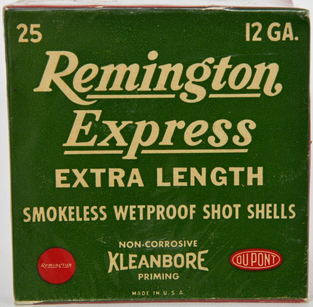 Collectors Box of 25 Rds Remington Express 12 Ga: Collectors Box of 25 Rds Remington Express 12 Ga Shotshells, Extra Length , Smokeless, Wetproof, Kleanbore Priming , Made In USA , Box Appears In Excellent Condition, Also Comes Cellophane Wrapped