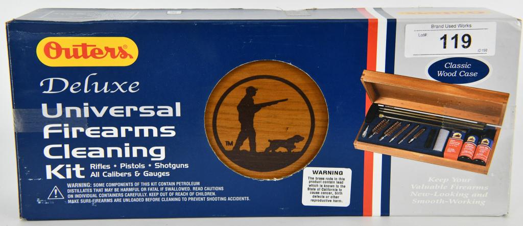 1 NIP Outers Universal Firearms Cleaning Kit: 1 NIP Outers Universal Firearms Cleaning Kit For Rifles, Pistols & Shotguns New In The Box Also Comes With Classic Wood Case
