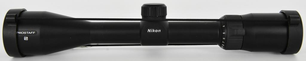 Nikon Prostaff 5 PR51 2.5-10X40 Scope w/Lens: Lot contains a real nice pre owned NIKON Prostaff 5 PR51 2.5-10X40 Hunting Riflescope that comes with a set of lens covers, approx measurement is 12.5" in length, comes in matte Black, cross hairs loo