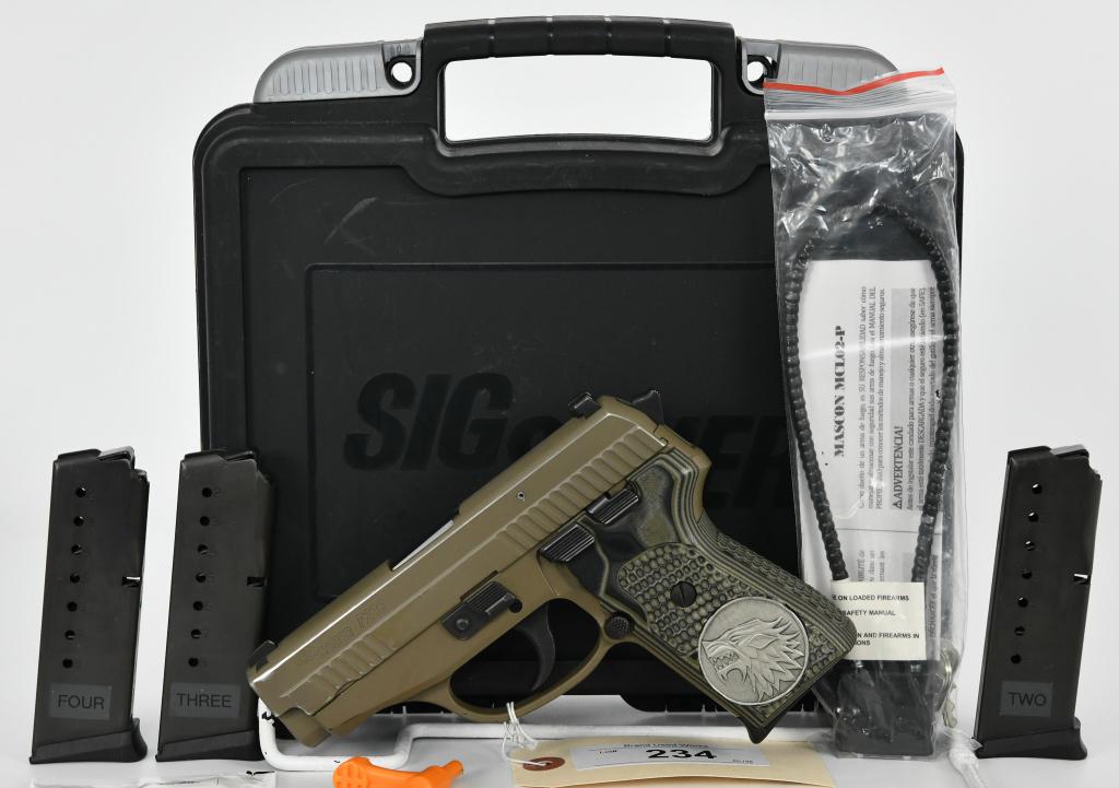 Sig Sauer P239 Scorpion Compact 9MM Pistol: Up Next We Have a Sig Sauer P239 Scorpion Compact Semi Auto Pistol Chambered in 9MM, Double action/single action SRT trigger system. Compact frame, slim profile, single stack. Flat Dark Earth frame an