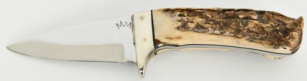 Custom Compact Stag Handle fixed Blade Knife: Custom Compact Stag Handle fixed Blade Knife, Blade Is Marked MM & Measures Approx 2 1/2" Long , Full Tang, Stag Handle, Appears In Like New Condition,