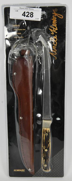 NIP Schrade Uncle Henry 7 1/4" Fillet Knife: NIP Schrade Uncle Henry 7 1/4" Fillet Knife Clean as a whistle! Razor-edged, bone-handled Fillet Knife from Schrade® is so efficient, your fish practically clean themselves! The flexible blade has th