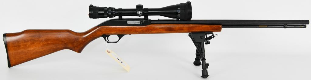 Marlin Model 60 Micro Groove Semi Auto .22 Rifle: Up Next We Have a Marlin Model 60 Micro Groove Semi Auto Rifle Chambered in .22 LR, This Rifle is Set-up With a Bushnell Sportview 4X12 Scope, and Equipped With a Adjustible Folding Bipod. Overall in 