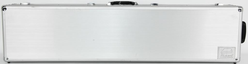 Plano Outdoor Aluminum Double Rolling Long Gun: Case: which measures approx 52" x 12 x 7", this great rolling gun case comes equipped with two rolling wheels, dense foam padding locking locking latches with two keys. this is in super nice condition