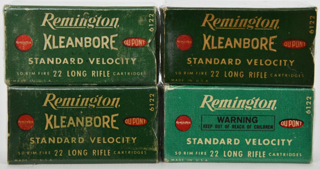 Remington .22 LR / 4 bxs of 50 RF Cartridges per: box; Vtg Collectible Remington ,22 cartridges, catch a great deal and bid on these great .22 ammunition in the original collectible boxes, they are sealed and appear in super condition. there is 40 bo