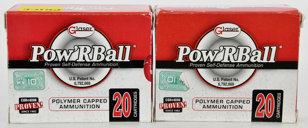 40 Rounds Of Glaser Pow'RBall 357 Sig Ammunition: 40 Rounds Of Glaser Pow'RBall 357 Sig Ammunition 100 Grain Loaded by Cor-Bon, the Pow'Rball round is a controlled expansion copper-jacketed compressed lead core hollow point bullet capped with a polym