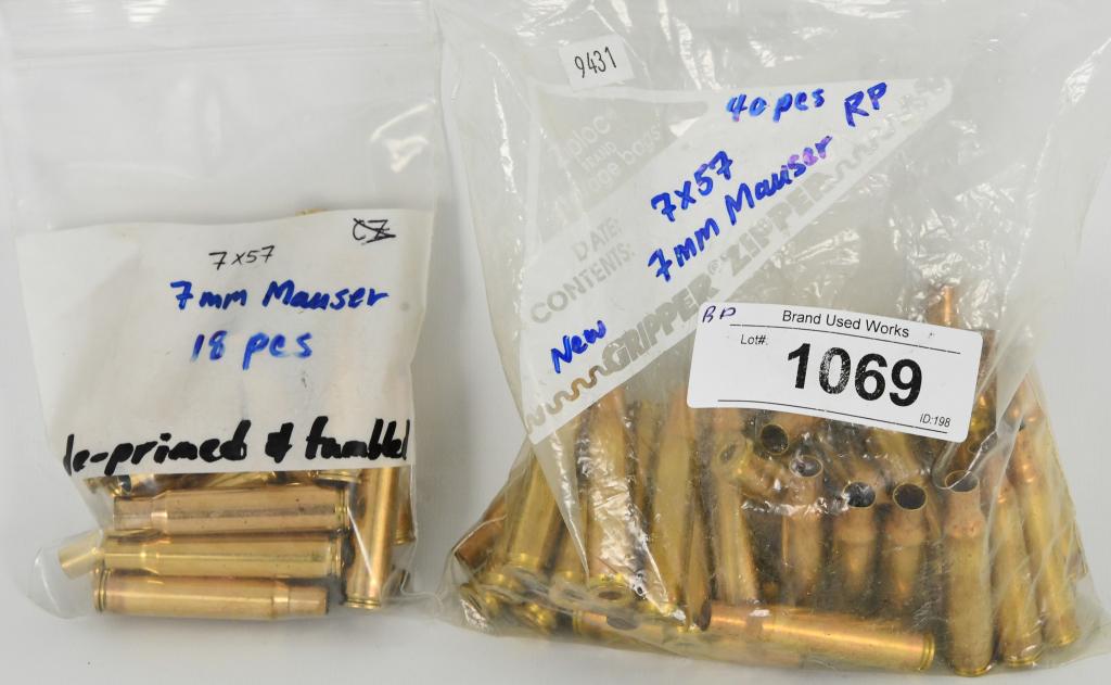 58 Count Of 7x57 Mauser Empty Brass Casings: 58 Count Of 7x57 Mauser Empty Brass Casings, De-Primed & Tumbled Empty Brass Casings,