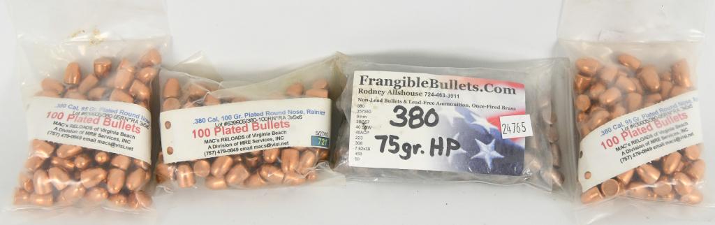 300 .380 cal 95 gr Plated RN Rainier tips & Frangl: lot contains 3 new packages of 100 each package .380 Cal 95 grain Plated round nose bullets (TIPS) 3x5x6..and one package 380 75 grain HP tips non lead bullet tips (this particular package is 3/4 full