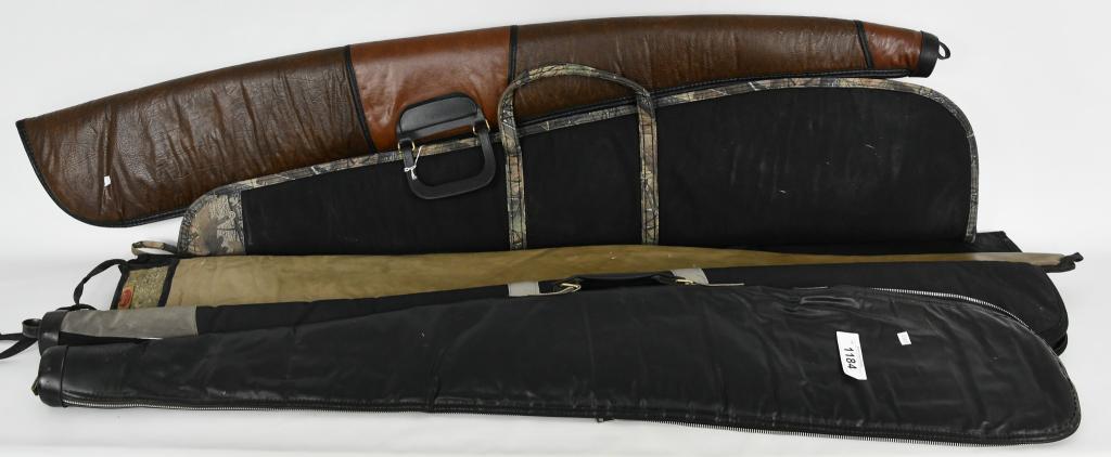 lot of 6 padded soft rifle/shotgun cases various: lot contains 6 various styles padded soft rifle/shotgun cases: 1. is vtg KOLPIN is black with heavy duty zipper rugged handle, has a name plate pocket at the front measures apprx 45" and comes with a