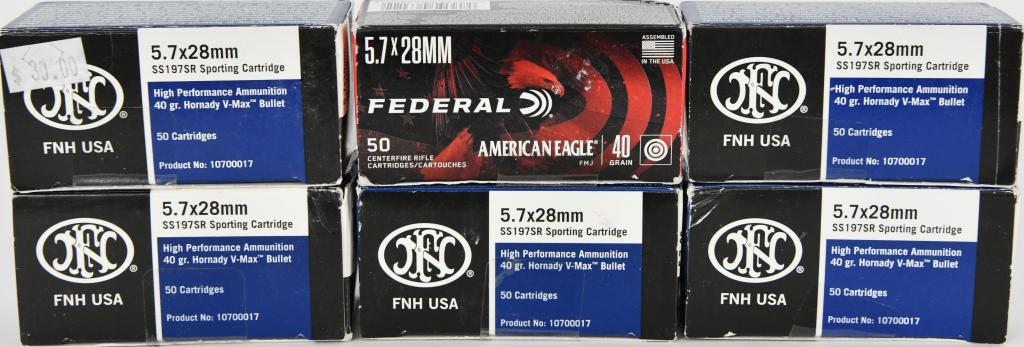 300 Rounds of FN FNH 5.7X28MM HP Ammo: Here We Have 300 Rounds, 250 of FN FNH, and 50 Federal American Eagle 5.7X28MM HP Ammo. FNH USA SS197SR 5.7x28mm 40 Grain V-Max 50 Round Box, When the need arises for high quality, cost effective fact