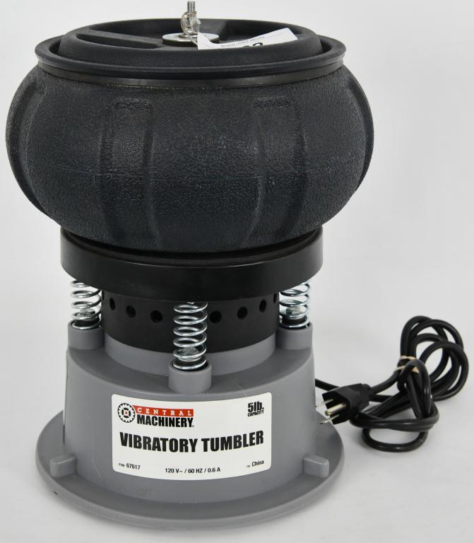 Central Machinery Vibratory 5lb Tumbler: item 67617 120V/60 HZ appears in super condition, powers up and is loaded with some kind of polishing beads in the bulb portion of this tumbler (ready to use)