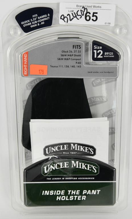 NIP Uncle Mike's Inside the pant Holster: size 12 Right hand, Fits Glock 3.25" barrel and other sub compact 9mm and .40, unique Ultra thin four layer laminate, internal moisture barrier, smooth nylon lining