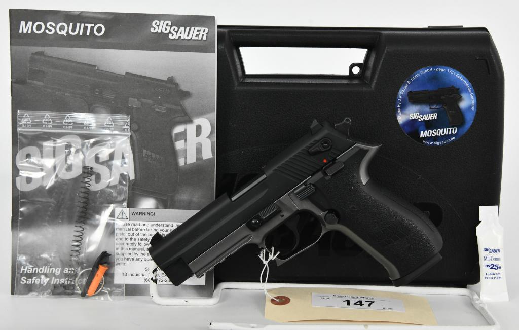 Sig Sauer Mosquito .22 LR Semi Auto Pistol: Up Next We Have What Appears to Be a Brand New Sig Sauer Mosquito Semi Auto Pistol Chambered in .22 LR, It Comes With 1 magazine, and has the tactical under rail for mounting a light or laser, Comes i