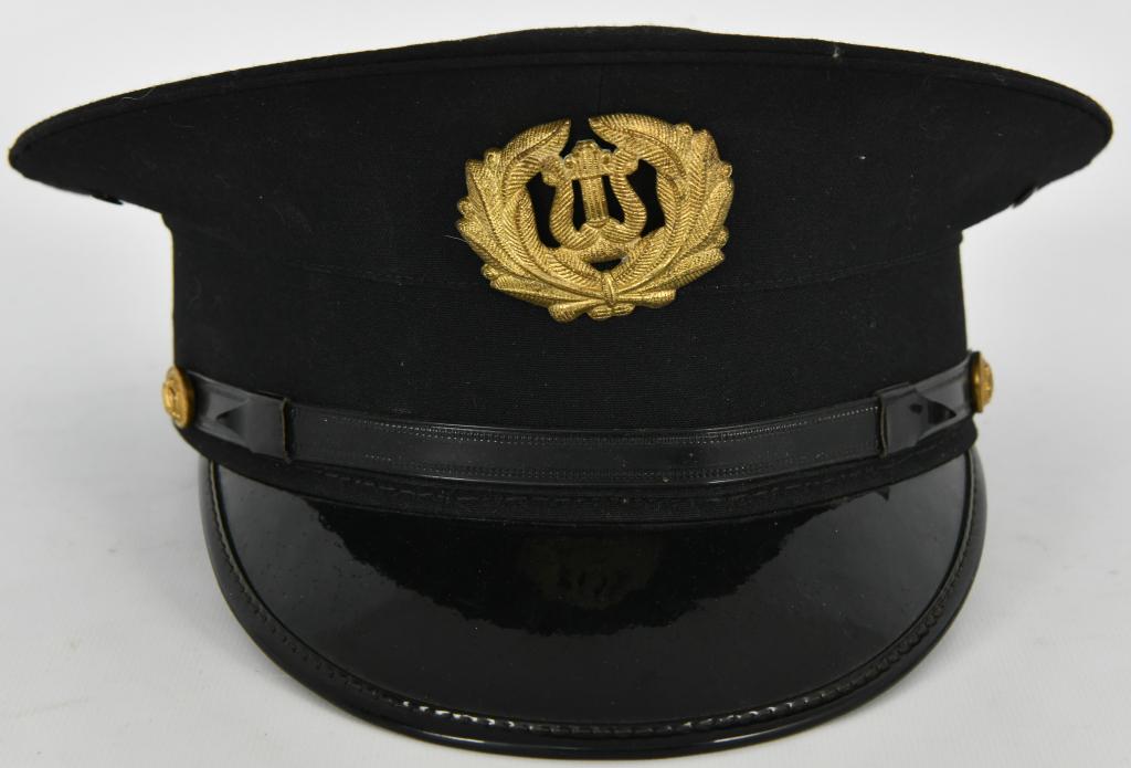Midway Cap Co. Round Polyester Cap sz 7 1/8: Midway Cap Co. Round Polyester Caps comes with a sturdy plastic inner frame; ID sleeve in inner top lining to keep track of your cap - Made of Polyester/Gabardine Black patent leather visor 1/2" black