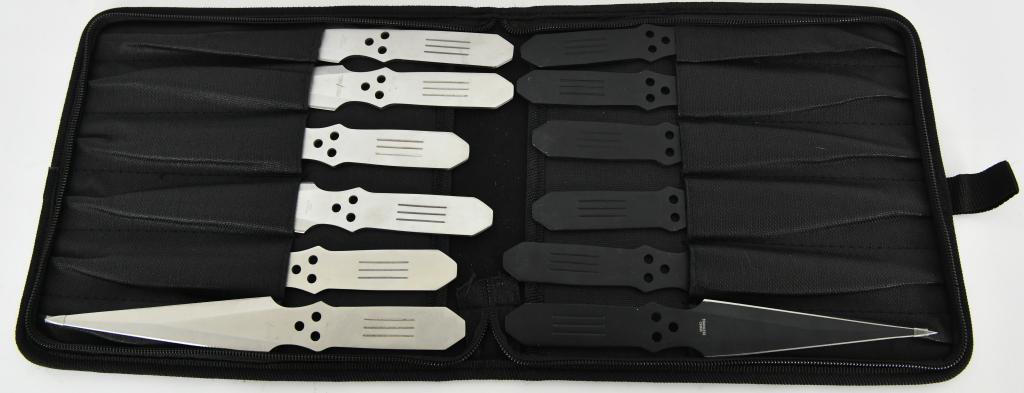 Perfect Point 12 pc 8.5" Throwing Knife Set w/shea: PERFECT POINT 12 PIECE 8.5" THROWING KNIVES with Sheath: Whether you are a professional or a novice, this twelve piece throwing knife set will help you hone your throw to perfection. The knives featur