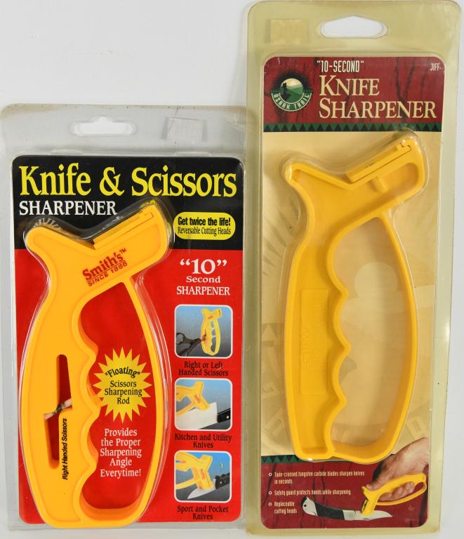 Two NIP Knife and Scissor Sharpener: One package is 10-Second Knife Sharpener Tungsten carbide and one is Knife & Scissors Sharpener