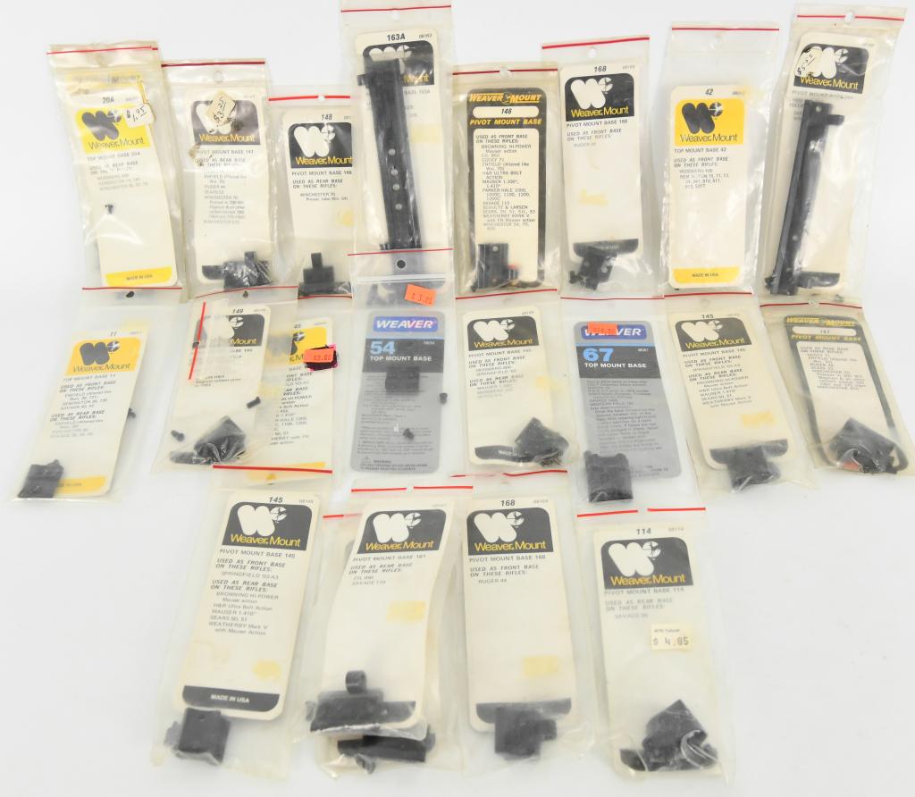 21 NOS Weave mounts Various sizes: Lot contains approx 21 different Weaver mounts for mossberg, springfield, Enfield, Marlin, Sako, Ruger, and many more