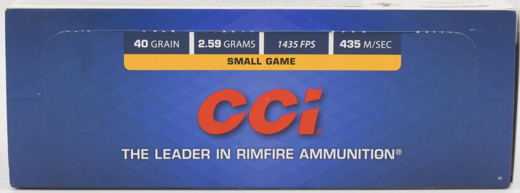 500 Rounds Of CCI Velocitor .22 LR Ammunition: 500 Rounds Of CCI Velocitor .22 LR Ammunition 40 Grain Plated HP 1435 fps Velocitor rounds have 22 percent greater energy at 100 yards than regular high-speed hollow points, and their special cavity d