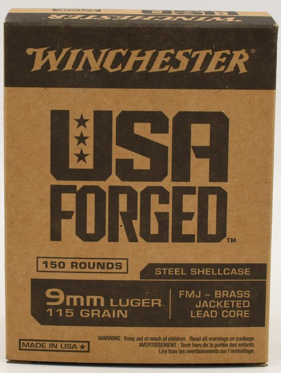 150 Rounds Winchester USA Forged 9mm Luger: 150 Rounds Winchester USA Forged 9mm Luger Ammunition 150 Rounds Steel Case FMJ 115 Grains Projectile 1190 fps Winchester USA Forged is a high quality American Made load that is designed to provide yo