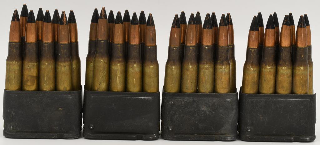 32 Rounds .30-06 Armor Piercing On M1 Enbloc Clips: 32 Rounds .30-06 Armor Piercing On M1 Enbloc Clips, Black Tip, Brass Cased, Includes 4 M1 Enbloc Clips,