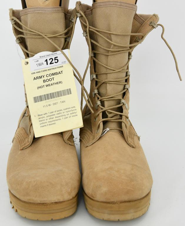 New Pair Of Army Combat Tan Color Military Boots: New Pair Of Army Combat Tan Color Military Boots, Size 11.5 Desert Tan Color, New With Tags For Hot Weather Use