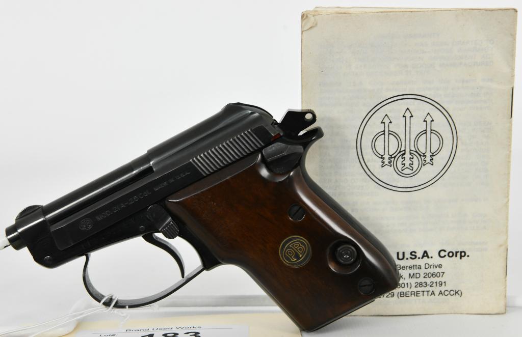 Beretta Model 21A Bobcat Semi Auto Pistol .25 LR: Up next we have a nice little Beretta Model 21A Bobcat Semi Auto Pistol Chambered in .25 LR, Made in the USA, Comes with 1 magazine. Overall this pocket pistol is in Great Pre-owned condition and Come