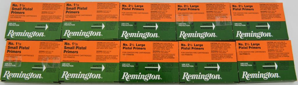 1000 Count Of Remington Pistol Primers: 1000 Count Of Remington Pistol Primers, 400 Count Are 1 1/2" Small Pistol Primers & 600 Count Are 2 1/2" Pistol Primers , Made In USA