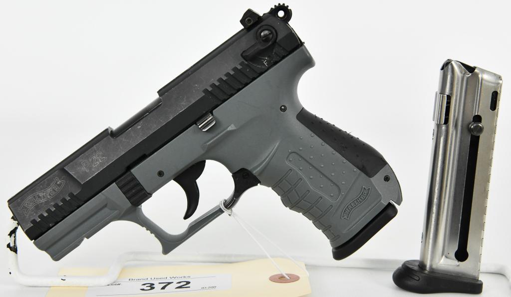 Carl Walther P22 Semi Auto Pistol .22 LR Germany: Up Next we have a Nice pre-owned, Carl Walther P22 Semi Auto Pistol Chambered in .22 LR Made in Germany, Imported by Smith & Wesson. This Pistol comes with Two factory magazines, Front Sight Absent. M