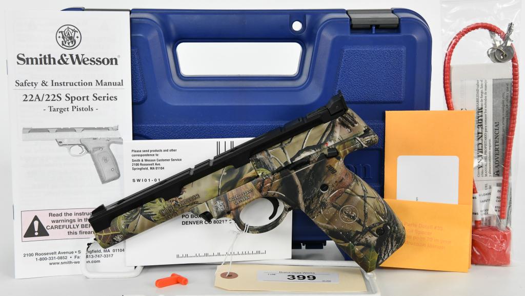 Smith & Wesson M&P22A Realtree APG Camo: Up Next We Have a Smith & Wesson M&P22A Semi Auto Pistol Chambered in ,22 LR, Realtree APG Camo Finish, With a 5 1/2" Barrel, Comes With Two Magazines, in The Factory Hardcase With Lock and Paperwork.