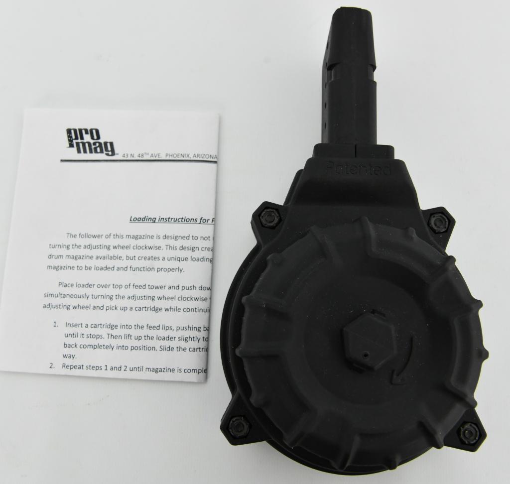 ProMag AR-15 9mm Luger Drum Magazine 50 Rounds Glk: ProMag AR-15 9mm Luger Drum Magazine 50 Rounds Glock Style Polymer Black-New in the box! These magazines were designed for professional shooters and law enforcement personnel whose lives depend on a p