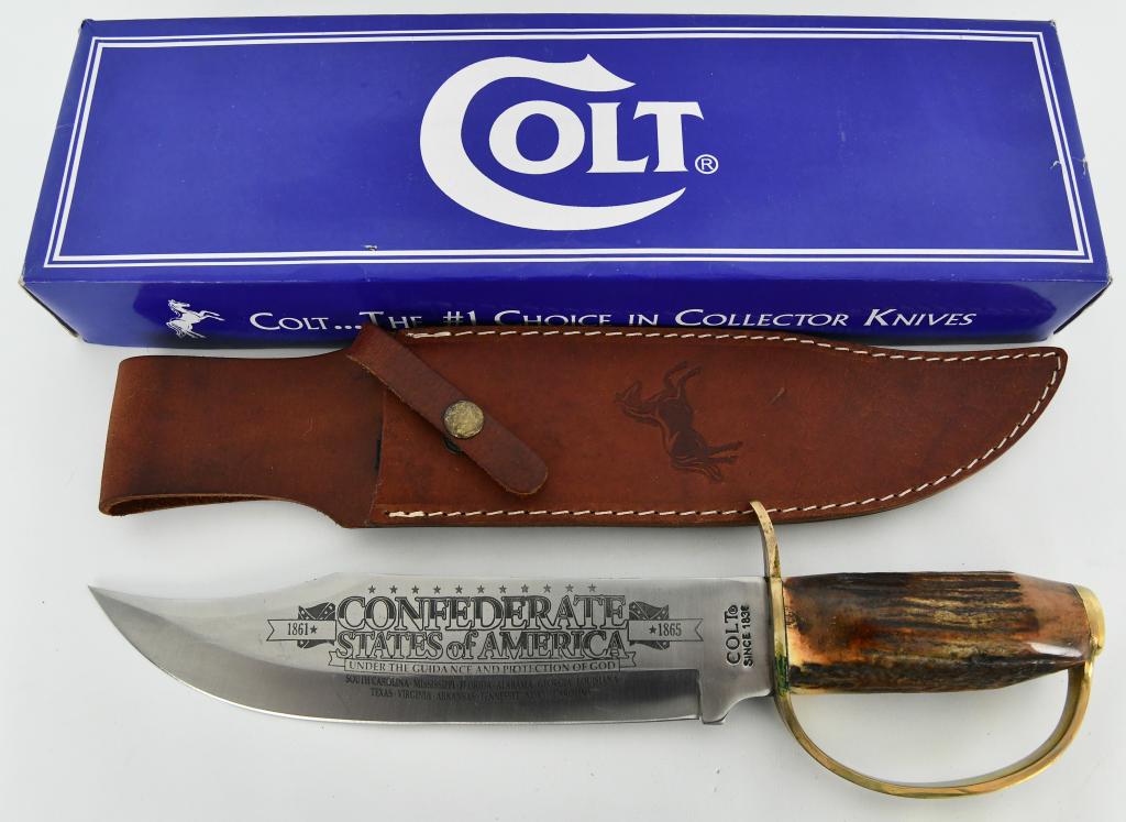Colt D-Guard Stone Mountain Bowie Fixed Blade: Up Next We Have a Brand New Colt D-Guard Stone Mountain Bowie Fixed Blade Knife and it Comes With Sheath in The Original Factory Box. Blade Measures 10 1/2", Overall 15 1/4"