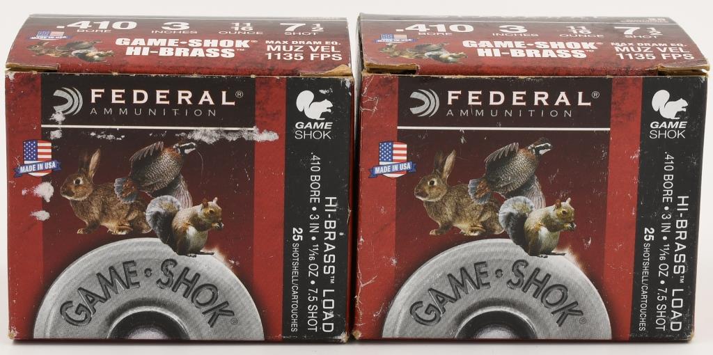 50 Rounds Federal .410 Ga Game-Shok Shotshells: 50 Rounds Federal .410 Ga Game-Shok Shotshells , 3" 11/16 OZ 7 1/2 Shot Hi-Brass Shotshells