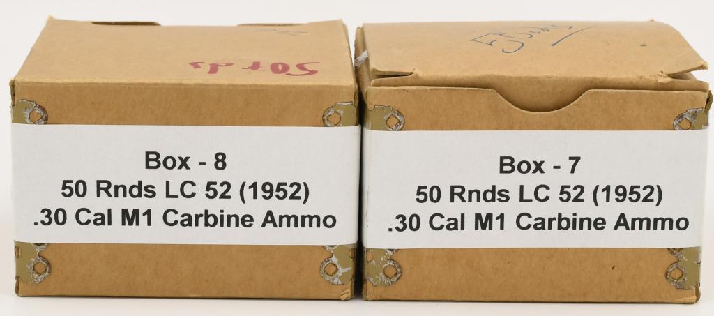 100 Rounds Lake City M1 .30 Carbine Ammunition,: Lake City 52 , Brass Cased , Round Soft Point Tip Ammo