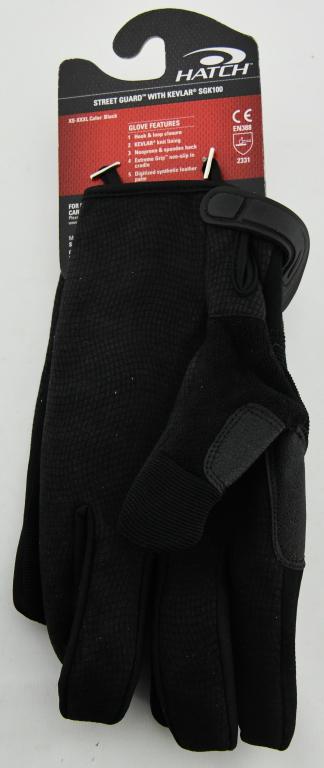 Hatch Street Guard Kevlar SGK100 sz 3XL NEW: The Hatch SGK100 Street Guard Gloves feature 100% Kevlar inner lining on the inside of the fingers and palm for protection from sharp objects. The outer palm layer is of durable synthetic leather with